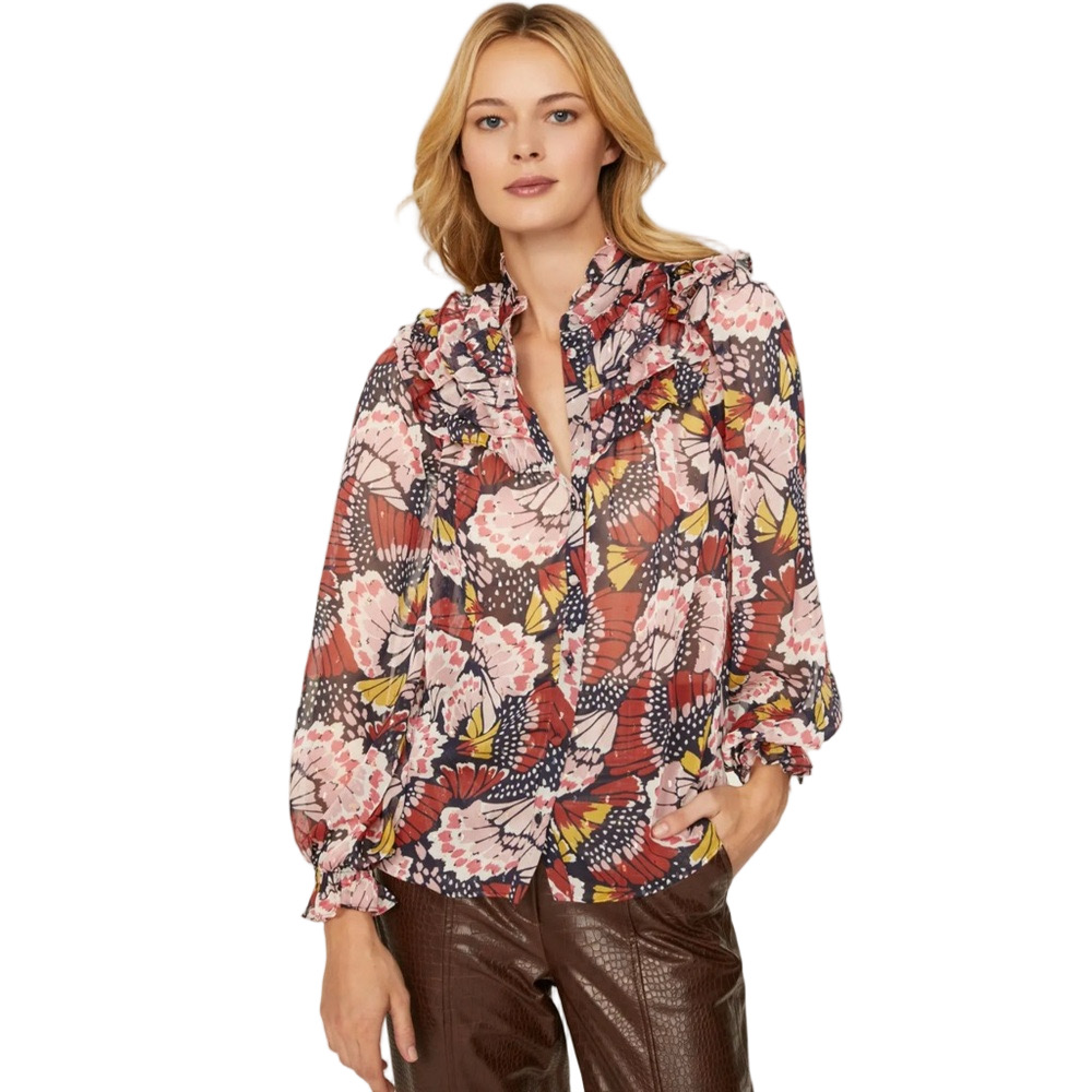 🛼Boden Floral Ruffle Blouse - multi colors long sleeve size 8 GUC